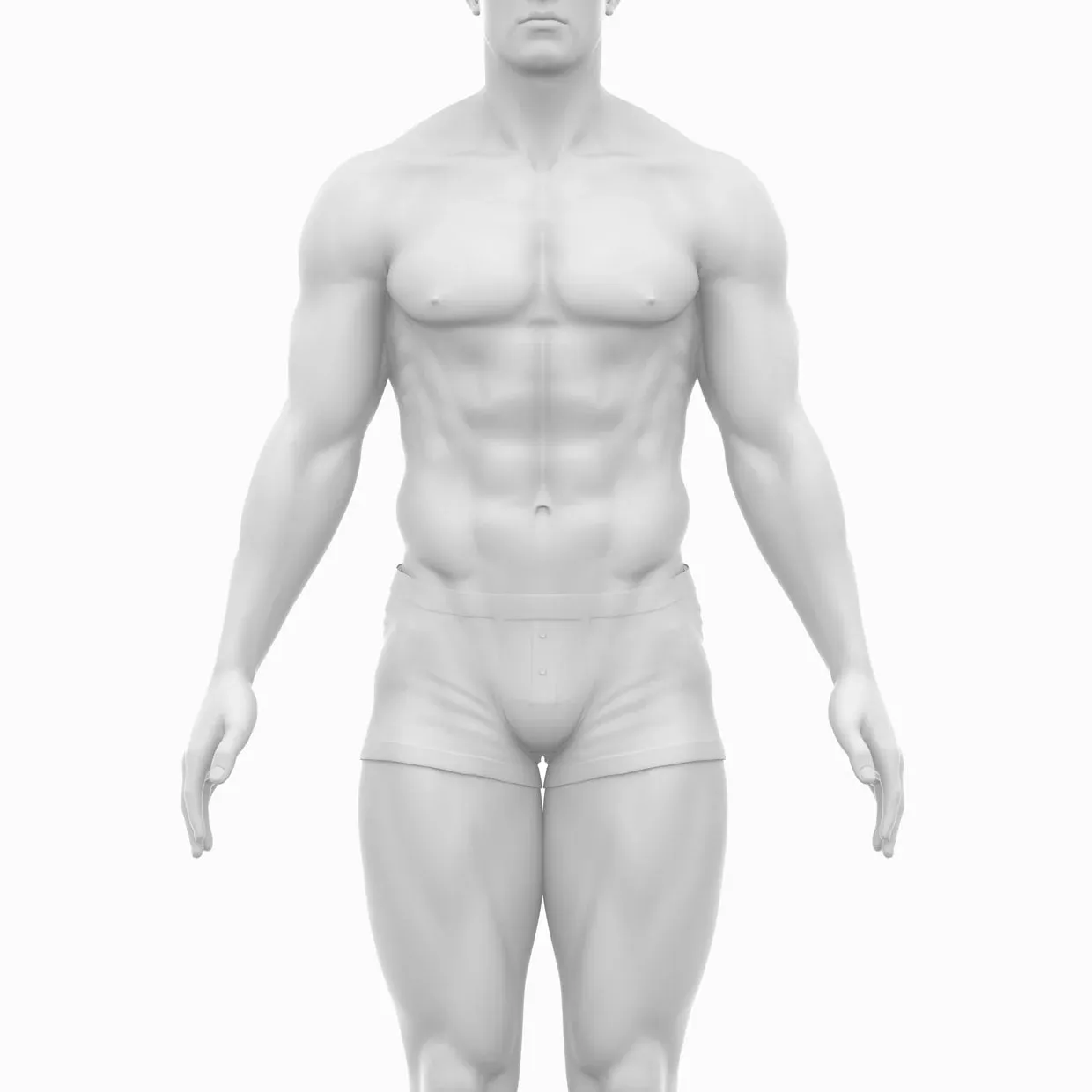 Statue of a muscular male torso in shorts