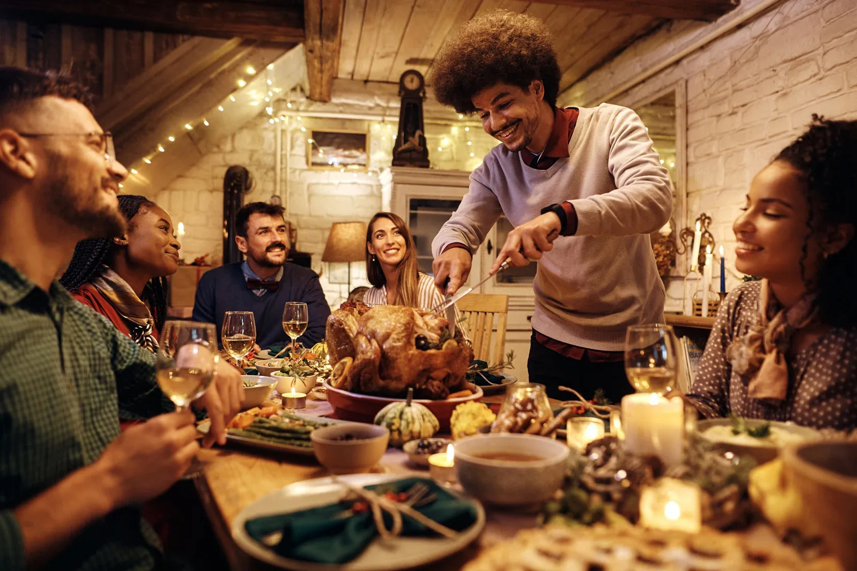 Friends enjoying a festive dinner together