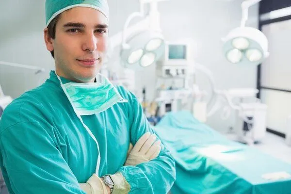 A doctor is in a plastic surgery room