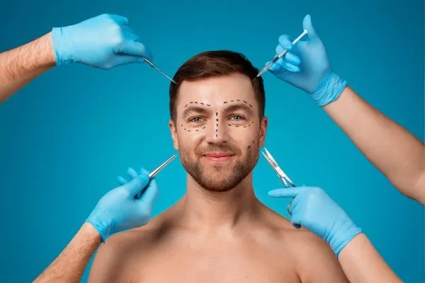 man receiving enhancements and tweakments through plastic surgery