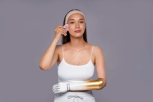 woman checking her face after plastic surgery recovery
