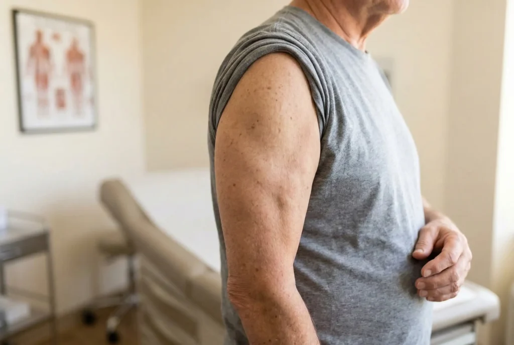 man with sagging arm