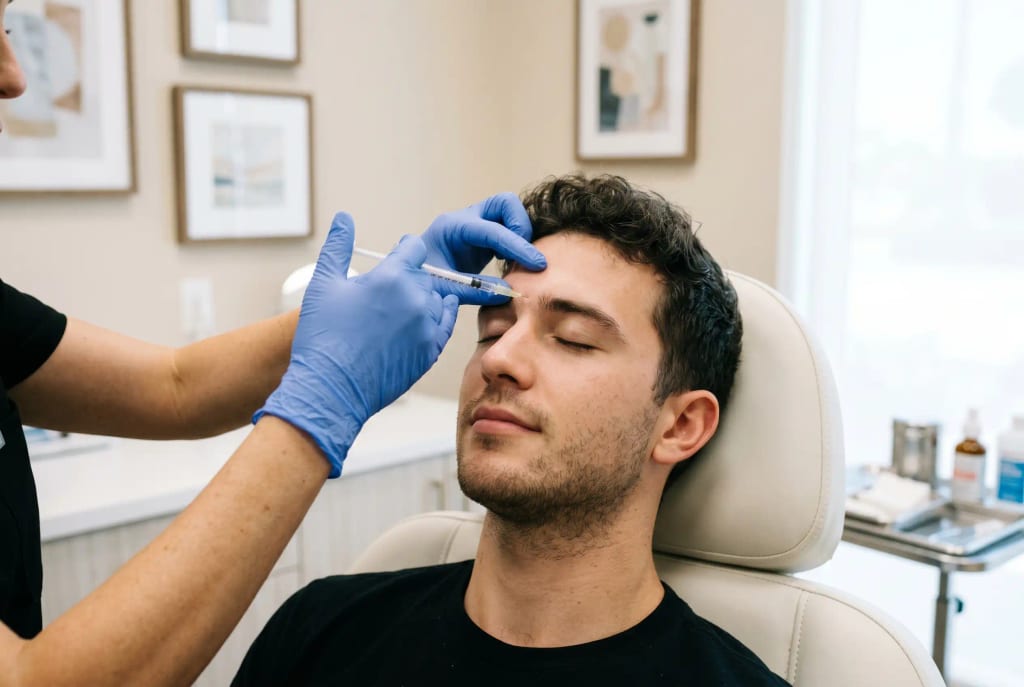 Man receiving a botox injection.
