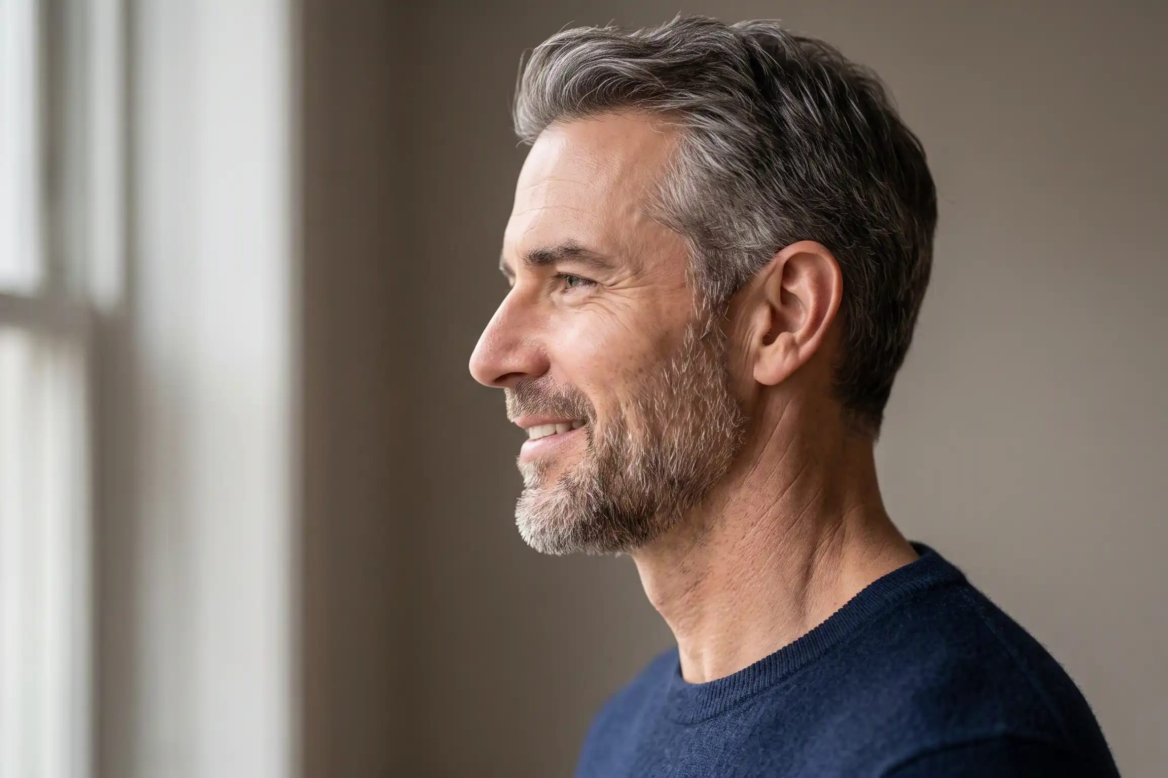 Defined jawline and smooth neck showing a turkey neck removal result